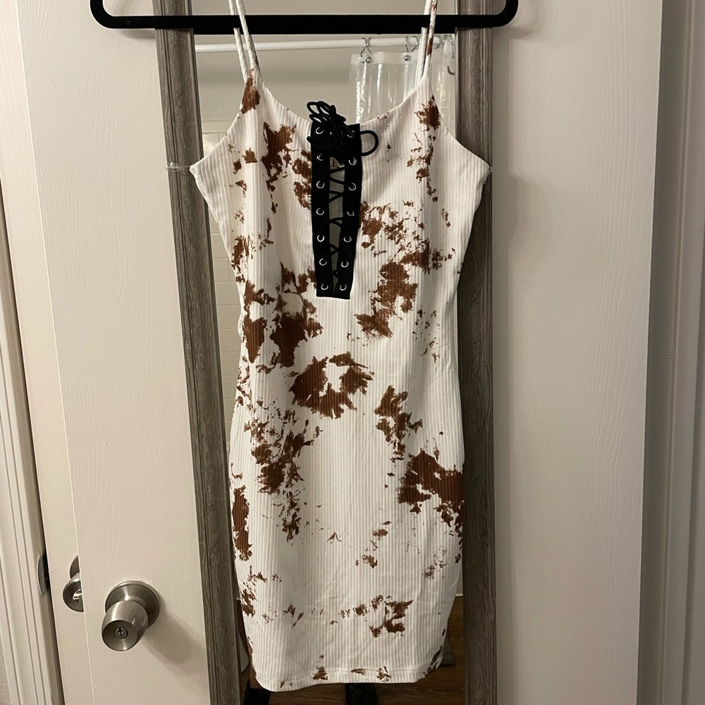 White & Brown bodycon dress